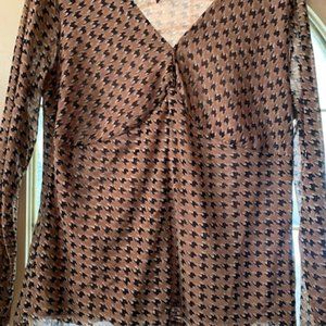 Women's Size XL Brown and Tan Long Sleeve Top